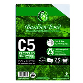 Bong Basildon Bond C5 Recycled White 120gsm Peel & Seal Pocket, Pack 25 Envelopes R10047
