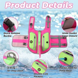 Sheripet Dog Life Jacket, High Buoyancy Shark Dog Safety Vest, Neoprene Pet Life Preserver with Good Visibility & Reflective, Puppy Swim Floating Vest with Rescue Handle for Boating (Rosepink, Small)