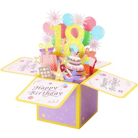 PAITOK 3D Birthday Card,Pop Up Birthday Cards Birthday Gifts Happy Birthday Card Greeting Cards with Envelope For Boys Girls Men Women (Pink,18th)