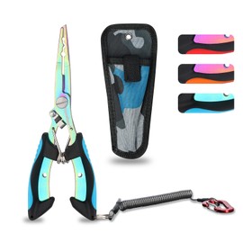 supregear Fishing Pliers, Multi-Colored Stainless Steel Tools with Split Ring, Fish Hook Remover, Line Cutter, Sheath, Lanyard, Saltwater Resistant Fishing Gear, Blue