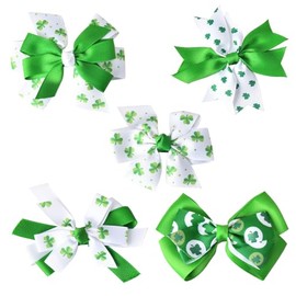 St. Patricks Day Green Hair Bows for Girls St. Patricks Hair Accessories for Women Ribbon Bows Clips for Saint Patricks Day Party No Crease Hair Clips Bowknot Hairpin Set 5 Pcs