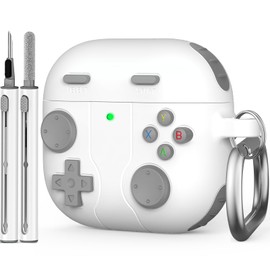 Case for AirPods 4th Generation Case with Cleaner Kit & Keychain, Game Case for AirPods 4 Cover Shock-Proof Protective Silicone Case, Front LED Visible, Powerful Drop Protection (White)