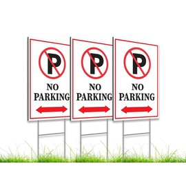 Pack of 3 No Parking Double sided Signs with H Stake 12" x 8" inch - Plastic Private Property No Parking Sign for Outdoor Driveway Yard Lawn Decorations - Driveway Sign for Indoor & Outdoor