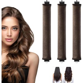 3 piezas Rizador de pelo sin calor, diadema de rizos de seda sin calor para un sueño más cómodo durante la noche, Conjunto flexible autosostenido para niñas, mujeres, damas, niños (marrón, Mediano)