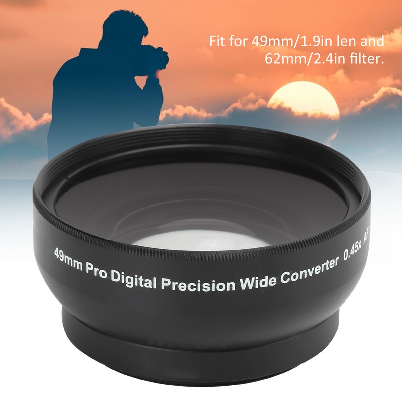Optical Glass 0.45x WideAngle Black Additional Lens for 49mm Camera
