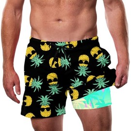 Cozople Mens Compression Liner Swim Trunks Hilarious Pineapple Wearing Glasses No Chafing Swimming Trunks Colorful Elements Cute Design Bathing Suit M