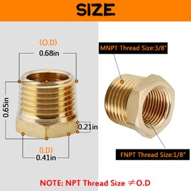 Quirkmyn 2 Pcs Brass Bushing 3/8" Male to 1/8" Female, 3/8" to 1/8" NPT Adapter Hex Brass Reducing Pipe Adapter Fitting Brass Fitting Pipe Hose Tube Adapter Convert