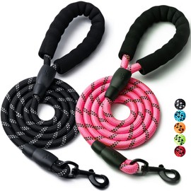 2 Pack Dog Leash, 4/5//6 FT Heavy Duty Nylon Rope Pet Leashes with Comfortable Padded Handle, Reflective Dog Leashes for Small Medium and Large Dogs (6FT-1/2,Black/Pink)