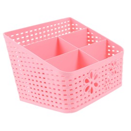 GRIRIW 5 Compartment Plastic Storage Box Decorative Rattan-Like Basket Stackable Organizers Ideal for Cosmetics Office Supplies