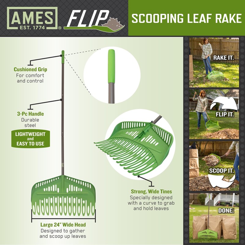 Flip Scooping Leaf Rake, Heavy Duty Lawn and Yard Care,