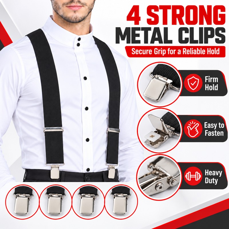 Men’s Heavy-Duty 2-Inch X-Back Suspenders with Adjustable Elastic Straps and