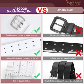 JASGOOD Men Double Prong Leather Belt Casual Work Heavy Duty Belt Double Grommet Holes Belt for Jeans (White,Suit for Waist Size Below 51")