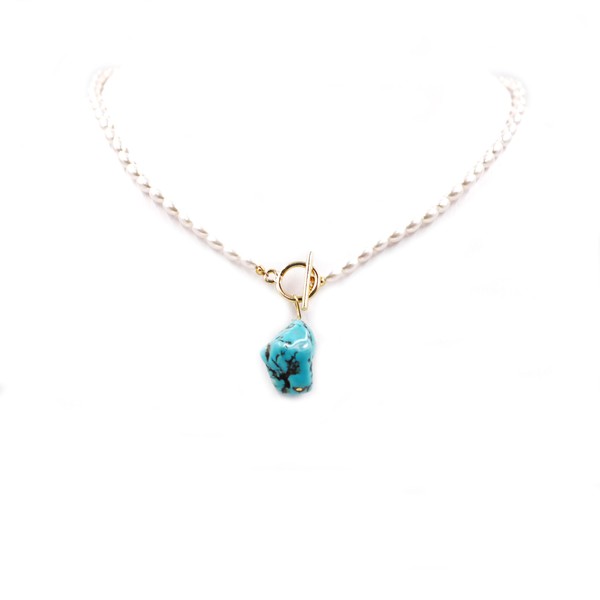 Fukugems Irregular Turquoise Pendant Necklace for Women Gemstone Beads Necklace,