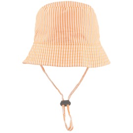 Faith & Sarah Kids Baby Sun Hat Boy or Girl - Toggle Chin Strap - Striped Baby Bucket Hats Orange 3-6 Months