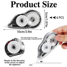 Pack of 6 Correction Rollers, 12 m x 5 mm Correction Tape Correction Mouse with Protective Cap Correction Roller Mini for Students Office Home School Supplies Christmas Gifts (Black)