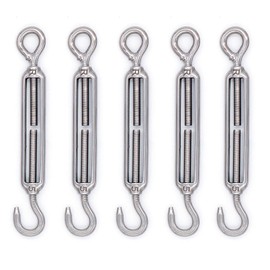 Mecollection M4/M5/M6/M8 304 Stainless Steel Hook and Eye Turnbuckle with Wire Rope Tension (Pack of 5)