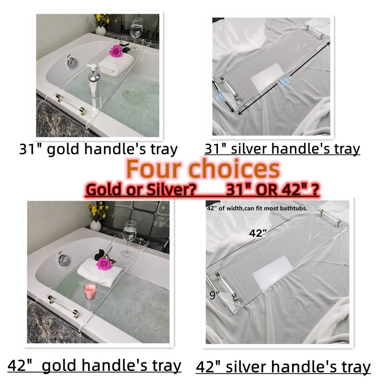 42" Gold Handle transaprent Bathtub Caddy for Luxury Bathroom