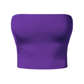 Women Strapless Tube Tops Basic Crop Strachy Bandeau Backless Sleeveless PURP S