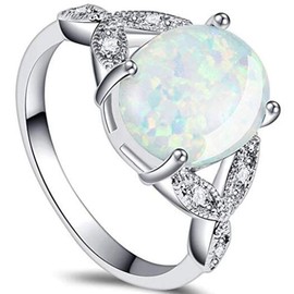 Stainless Steel Fire Opal Wedding Engagement Solitaire Proposal Cocktail Party Ring (Silver, 3.5)