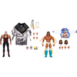 Mattel WWE Action Figure Ultimate Edition Ultimate Warrior vs Papa Shango 2-Pack Box Set with Accessories and swappable Heads