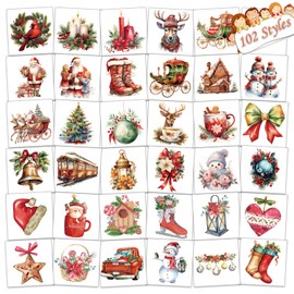 UVUXO 102 PCS Christmas Individually Wrapped Tattoos for kids - Santa/Xmas Trees/Reindeer Temporary for Girls Boy Body Arm Shoulder Tattoos Stickers, Kids Christmas Treats,Christmas Decorations