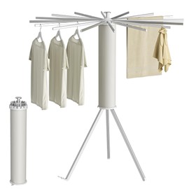 SUNOUTLY Tripod Clothes Drying Rack, Garment Rack Portable and Foldable Space Saving Laundry Drying Rack - Dryer Rack Clothing Floor Folding Balcony Bedroom Household (Silver(Aluminum), 16 rods)