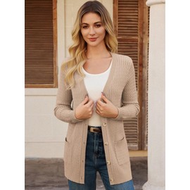 Women's Long Cardigan Sweaters Lightweight Open Front Cardigans Casual Loose 2025 Fall Sweater with Pockets Khaki XL