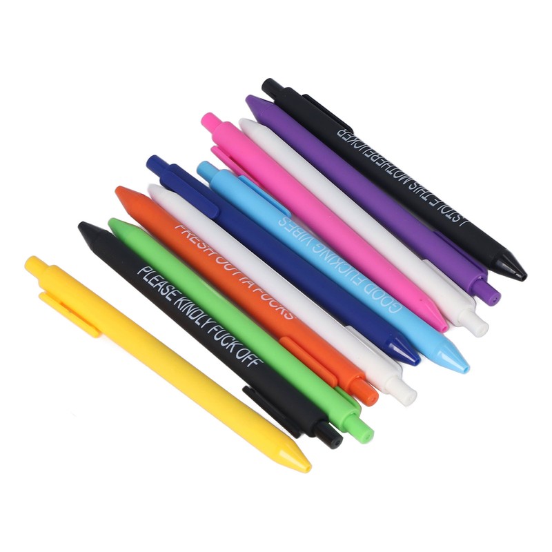11Pcs Press Ballpoint Pen Colorful Shell 0.5mm Ballpoint Pen Black