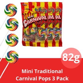 Mini Carnival Lollipop Packs, Shareable Individually Wrapped Traditional Multi Colored Swirl Pops, Candy Accessory Included, 7 Lollipops Per Bag, 3 Pack