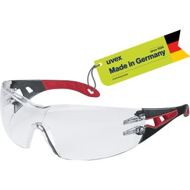 Uvex Pheos - Safety Glasses - Temple Glasses Supravision Excellence Technology - Metal-Free, Anti-Fog & Scratch-Resistant - One Size - Black/Red, Transparent