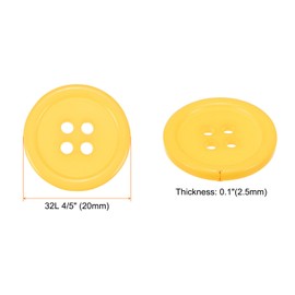 QUARKZMAN Pack of 10 Buttons Large Sewing Buttons 4/5 Inch (20 mm) Resin Plastic Buttons Flat 4 Hole Round Craft Buttons for Sewing Clothing Jacket Shirts Coat Blazer Knitting Cardigans, Yellow