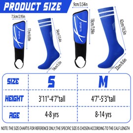 VercanMonth Soccer Shin Guards and Socks for Kids Youth 4-14, Lightweight Adjustable Strap Soccer Shin Pads with Ankle Protection Protective Football Equipment for Boys Girls Teens (Blue,Small)