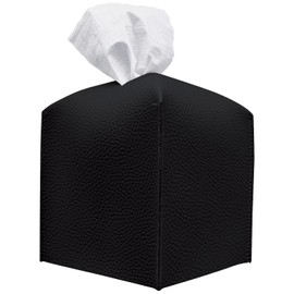 Carrotez - Funda para caja de pañuelos (refinada), moderno soporte cuadrado de piel sintética, soporte decorativo/organizador para encimeras de baño, mesas de noche, computadora de oficina y coche, 5 x 5 x 5 pulgadas, color negro