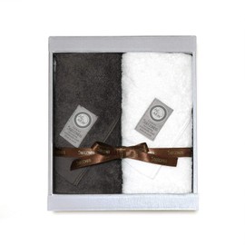 Imabari Towel, MEZAME Face Towels, 2 Piece Gift Set, 5SECONDS Hi,New Towels, White, Charcoal