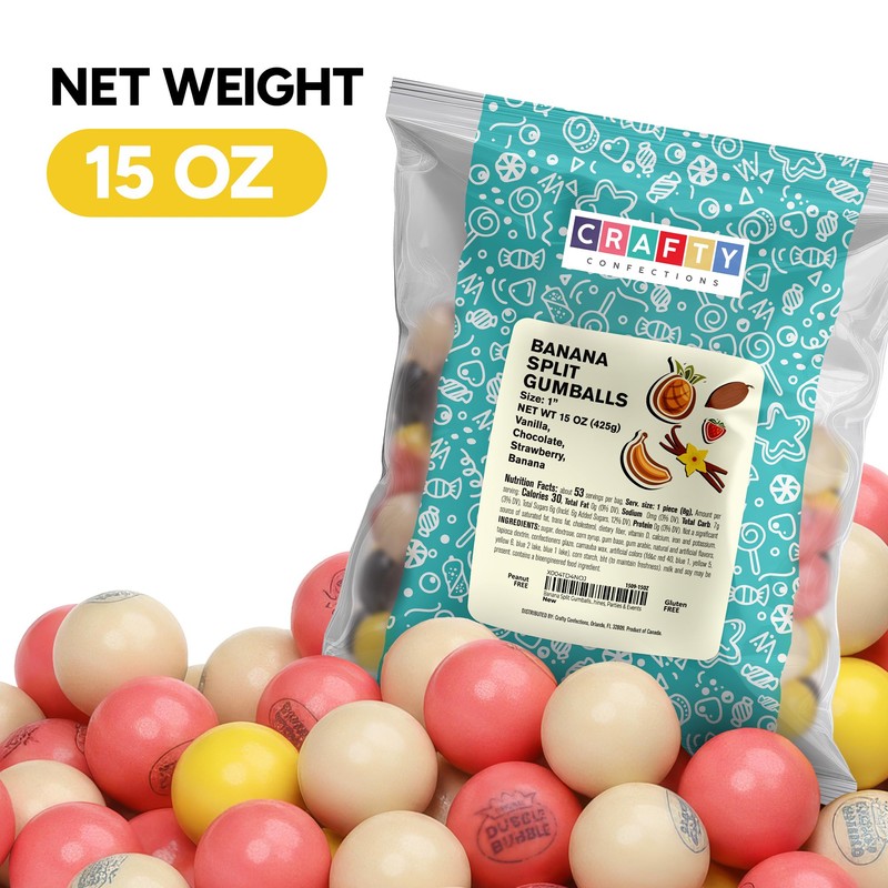 Banana Split Gumballs – 1 Inch Large Bubble Gum Balls