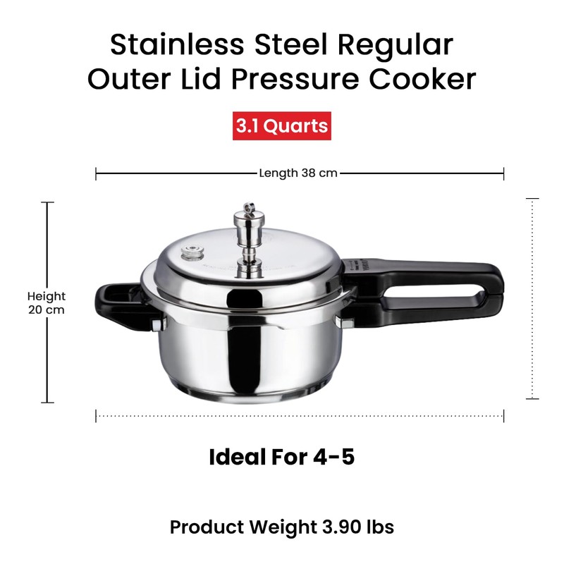 Vinod V-3L Stainless Steel Sandwich Bottom Pressure Cooker, 3-Liter
