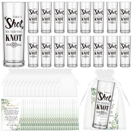 RZJSLSHANHAI 36 Sets Wedding Acrylic Shot Glasses 2oz Wedding Tall Glasses Take a Shot We Tied the Knot Clear Plastic Glasses with Thank You Cards Organza Bags for Guest Newlyweds Bridal Shower Gifts