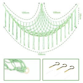 Hammock Toy for Cuddly Toys, Nursery Hanging Toy Organiser for Children's Room Decoration, 150 x 100 x 100 cm Storage, Light Green