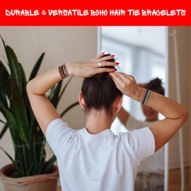 12pcs Hair Tie Bracelets, Boho Hair Ties, Hair Ties for Women, Elastic Hair Ties, Hair Bands for Ponytails (Black, Navy, Purple)