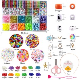 Vytung 1600pcs Letter Beads Alphabet Beads Pony Beads Bracelets Jewelry Making Crafting Beads Kit Set Rainbow Beads Box