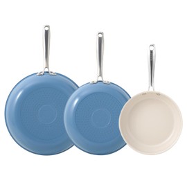 Redchef Non Stick Ceramic Frying Pan Set, Non Toxic Ceramic Pans for Cooking, 8" 9.5" 11" Skillet Set, No PFAS & PTFE & PFOA with Stainless Steel Handle, Dishwasher & Oven Safe Max up to 842°F (Blue)