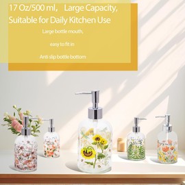 Topadorn 17 Oz Glass Soap Dispenser with Rust Proof Stainless Steel Pump, Soap Dispenser Kitchen Bathroom for Dish Soap, Hand soap, Sunflower