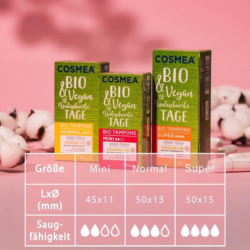 Cosmea Organic Tampons Made from 100% Organic Cotton, Value Pack