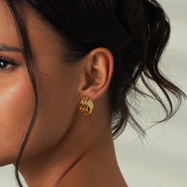 XIXINI Chunky Gold Earrings for Women, 14k Gold Plated Statement Earrings Hypoallergenic Big Thick Knot Earrings for Women Trendy Chunky Studs Earring Fashion Womens Jewelry, Brass, No Gemstone