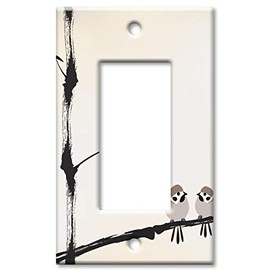 Art Plates 1 Gang Decora - GFCI Decorative Metal Wall Plate - Brown Birds on Bamboo - (Made in USA)