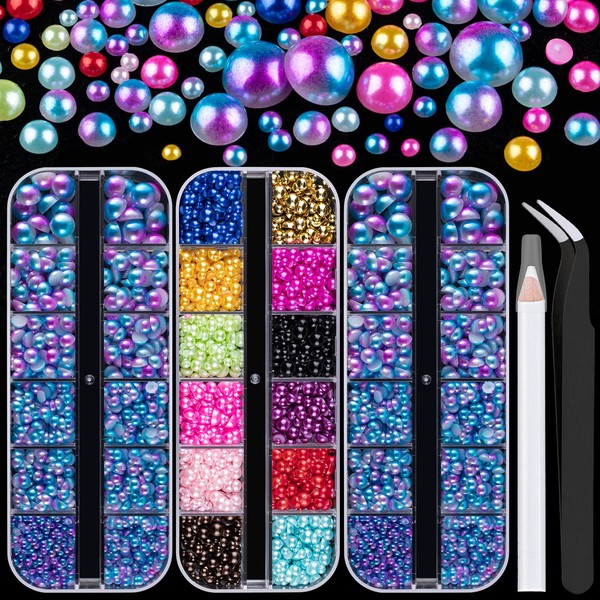 Belleboost Flat Back Pearls Kits 1 Box of Flatback Colorful+2