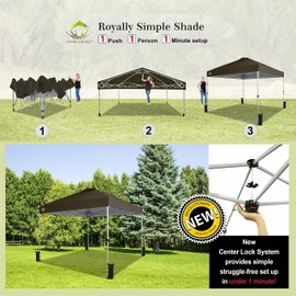 CROWN SHADES 10x10 Pop Up Canopy - Beach Tent with One Push Setup - Outdoor Sun Shade for Events, Parties, Camping - Gazebo with STO-N-Go Cover Bag, Silver Coated Top, 3 Height& 4 Sand Bags, Coffee