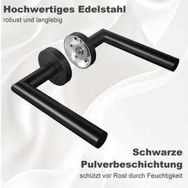 KeZaara Door Handles Interior Doors Bathroom Door Handle Set Matte Black Toilet Door Handle Stainless Steel with Rounded Rosette Diameter 52 mm Door Fitting for Room Doors from 20 mm to 55 mm L Shape