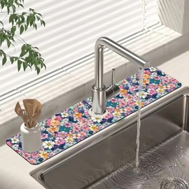 Sink Faucet Absorbing Mat Cute Flowers Sink Splash Guard Drying Mat for Kitchen Bathroom Faucet Sinkmat 23.5"X5.5"