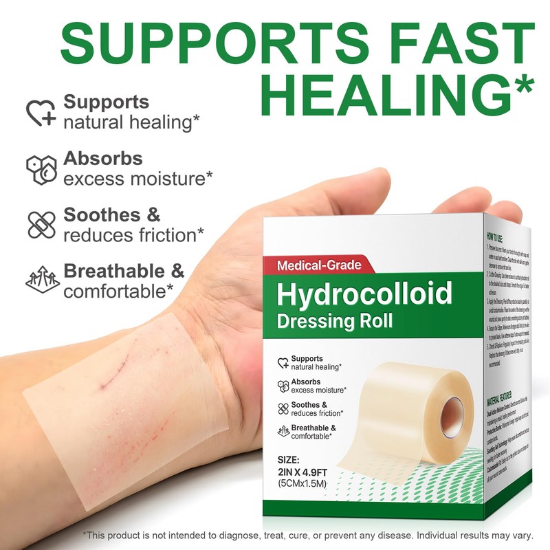 Hydrocolloid Roll, Hydrocolloid Bandages for Wounds Care, 2in x 4.9ft